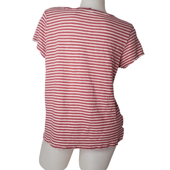 JONES NEW YORK Red and White Striped Linen Short Sleeve Shirt Size Large - Picture 3 of 5